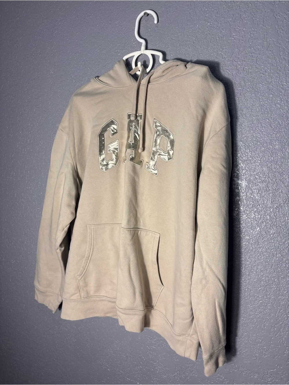 GAP Beige Hooded Pullover with Metallic Logo